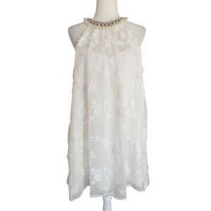 Badgley Mischka Embroidered Halter Wedding Dress - Ivory Sleeveless Gown With Fl